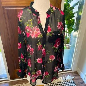 KUT sheer button up with floral detail size small